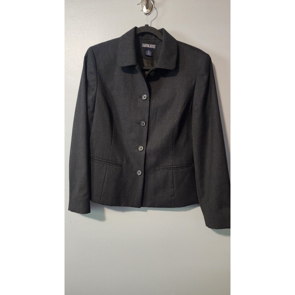 Lands' End Women's Wool Blazer Size 10 Reg Charcoal